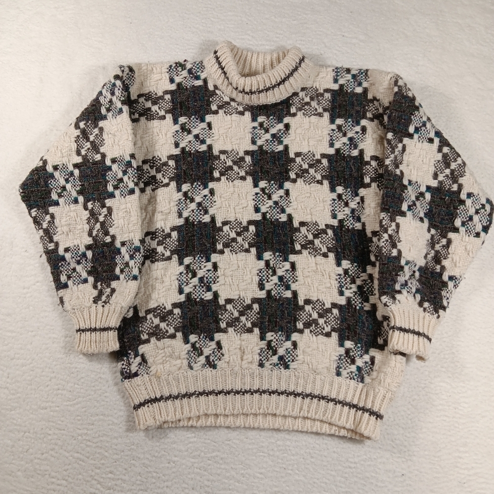 Vintage Ecuadorian Sweater Mens L Wool Hand Knit Chunky indigenous HeavyWeight